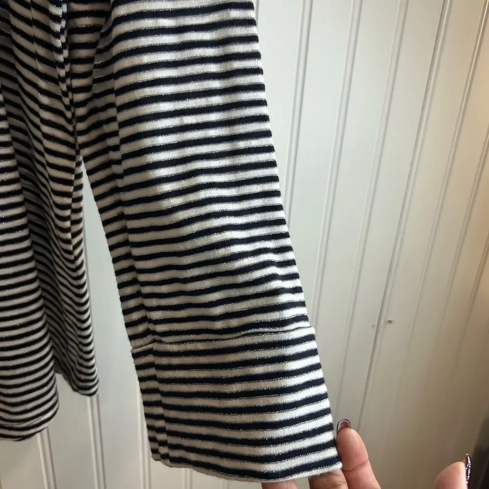 Chico's women Black and White Striped Top with Metallic Accents.cotton modal .